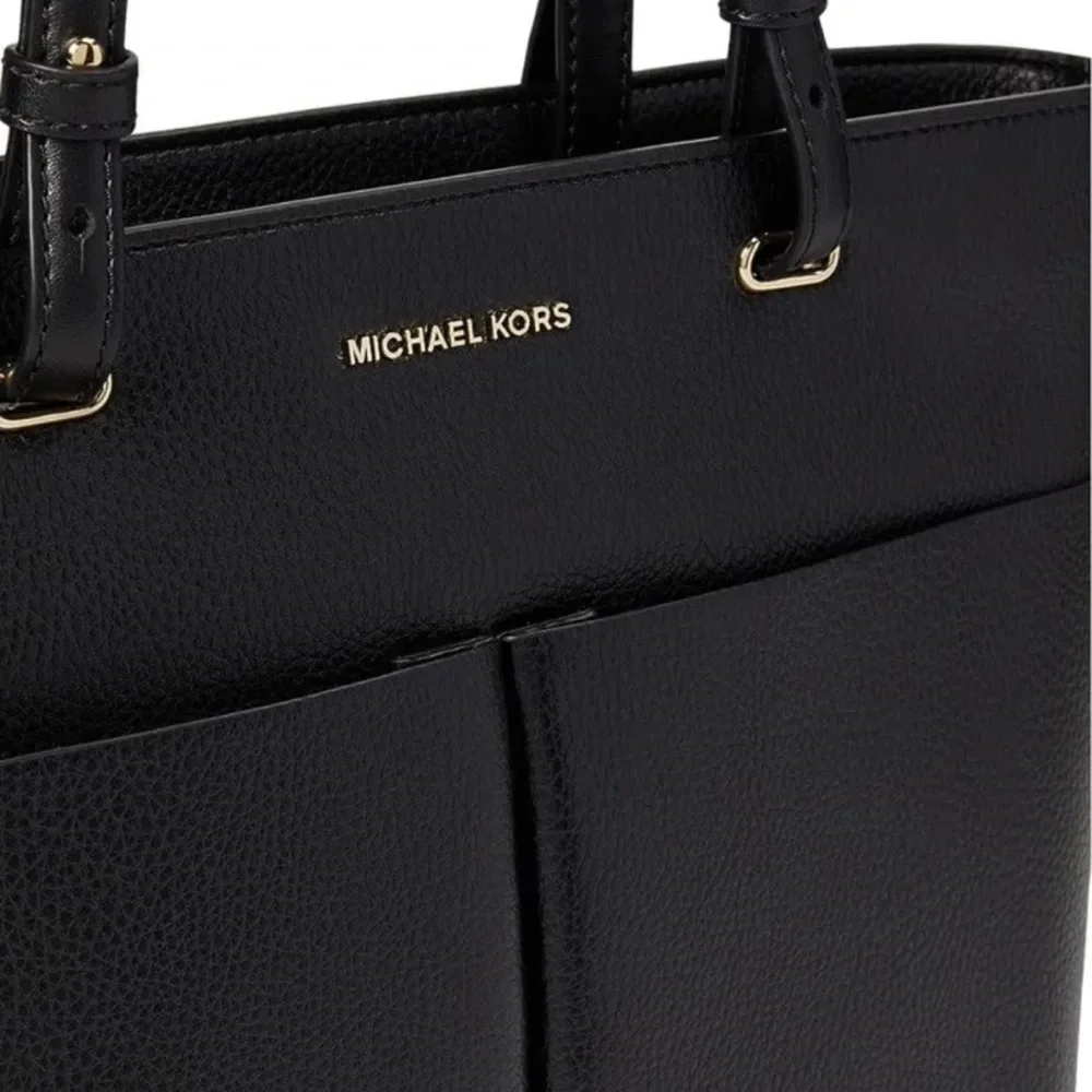 Michael Kors Bedford Black Pebbled Leather Medium Pocket Tote Shoulder